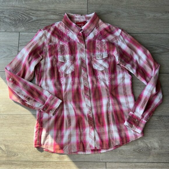 Panhandle Slim Embroidered Rhinestones Plaid Western Shirt - Picture 4 of 14